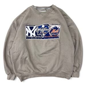 Vintage NY Yankees Mets World Series Subway MLB Baseball Sweatshirt 2000 Beige